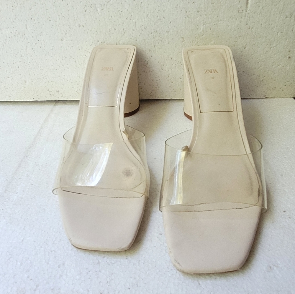 Zara Womens Square Toe Block Heels Size 39/8.5 Cream Wedding Bridesmaid Bridal - Picture 2 of 7